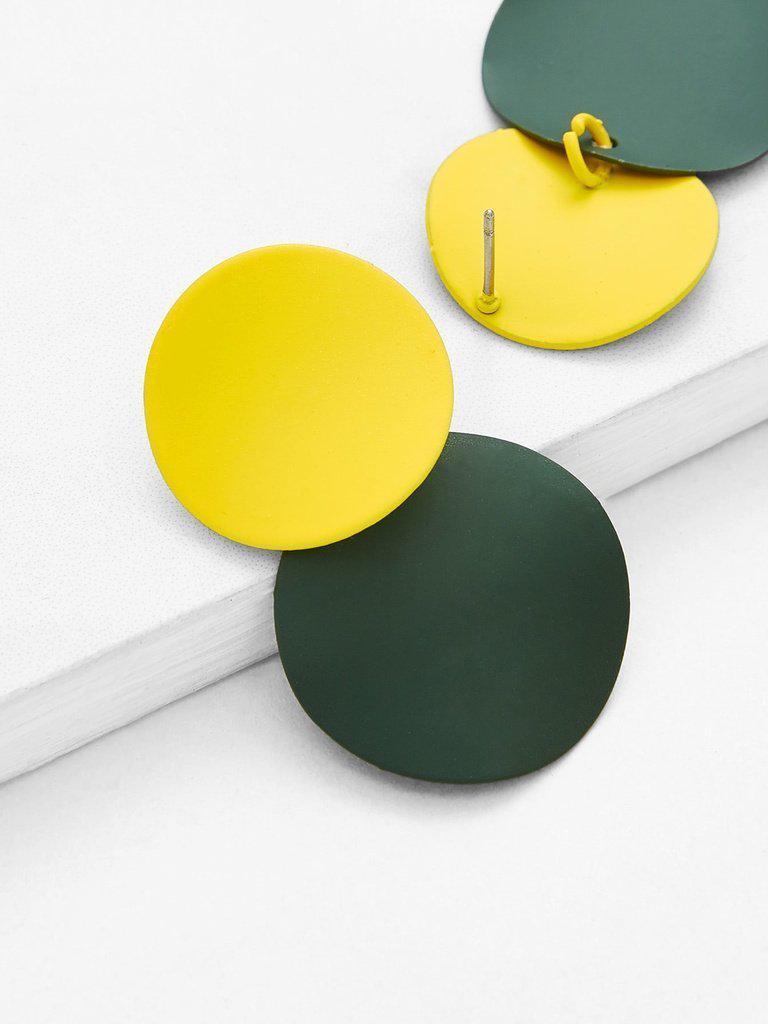 Two Tone Round Flake Drop Earrings-jewelry-Des Mess