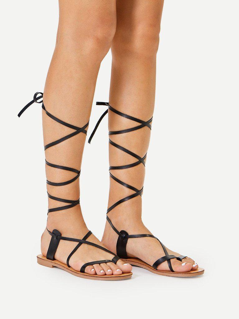 Lace Up Knee High Gladiator Sandal Boots-shoes-Des Mess