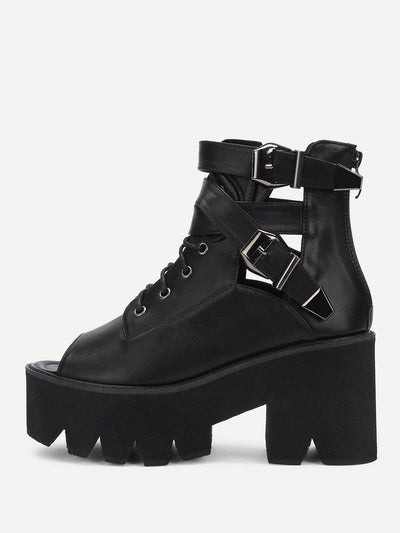 Peep Toe Lace Up PU Wedges-shoes-Des Mess