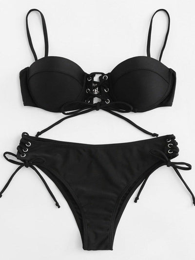 Lace Up Bikini Set-swimwear-Des Mess