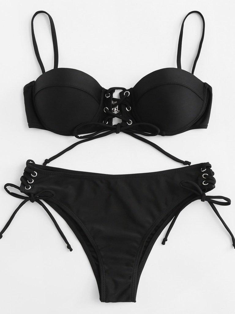 Lace Up Bikini Set-swimwear-Des Mess