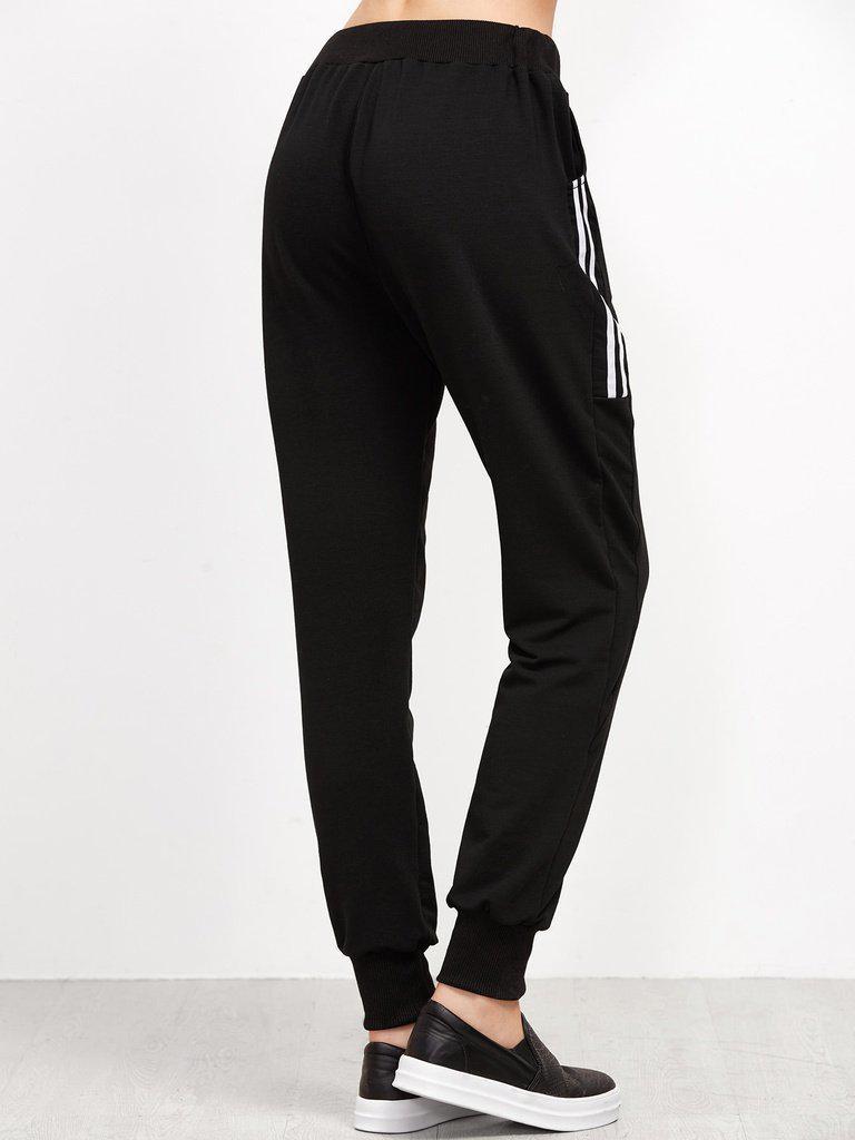 Striped Side Drawstring Pants-bottom-Des Mess