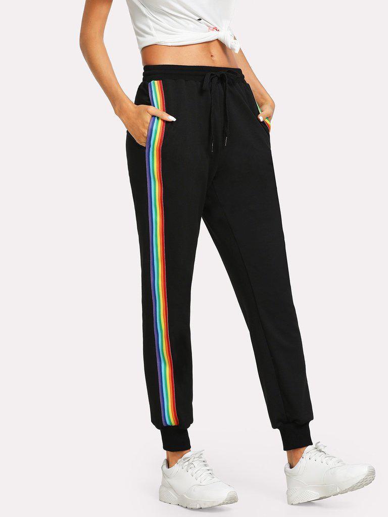 Rainbow Striped Side Sweatpants-bottom-Des Mess