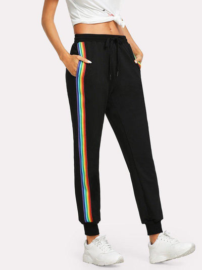 Rainbow Striped Side Sweatpants-bottom-Des Mess