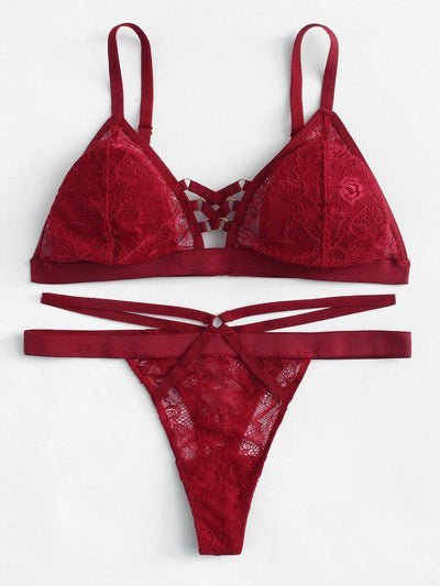 Ring Detail Lace Lingerie Set-lingerie-Des Mess