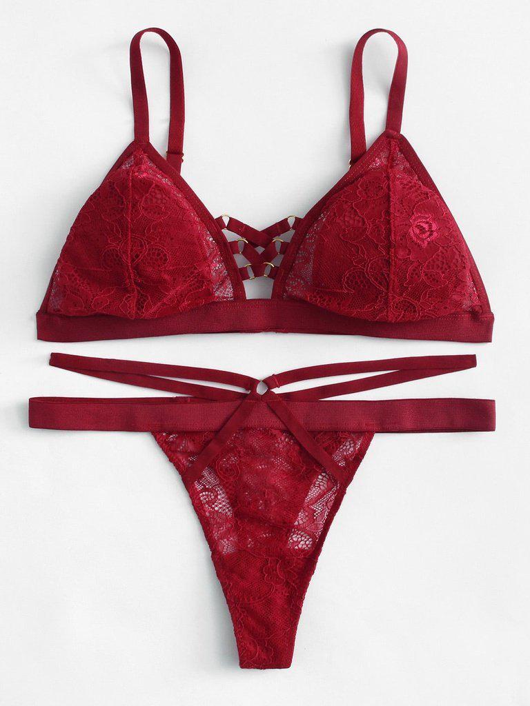 Ring Detail Lace Lingerie Set-lingerie-Des Mess