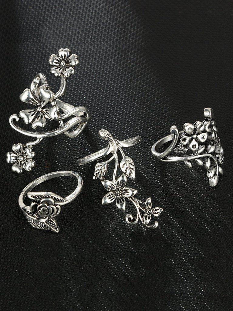 Spiral Flower Wrap Ring Set 4pcs-jewelry-Des Mess