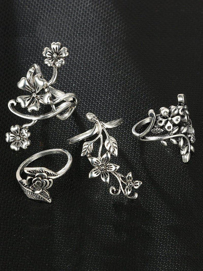 Spiral Flower Wrap Ring Set 4pcs-jewelry-Des Mess