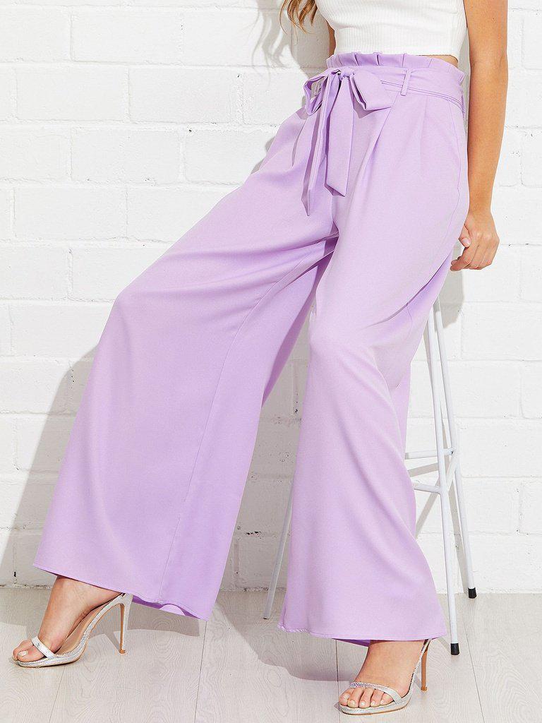 Frill Waist Belted Palazzo Pants-bottom-Des Mess