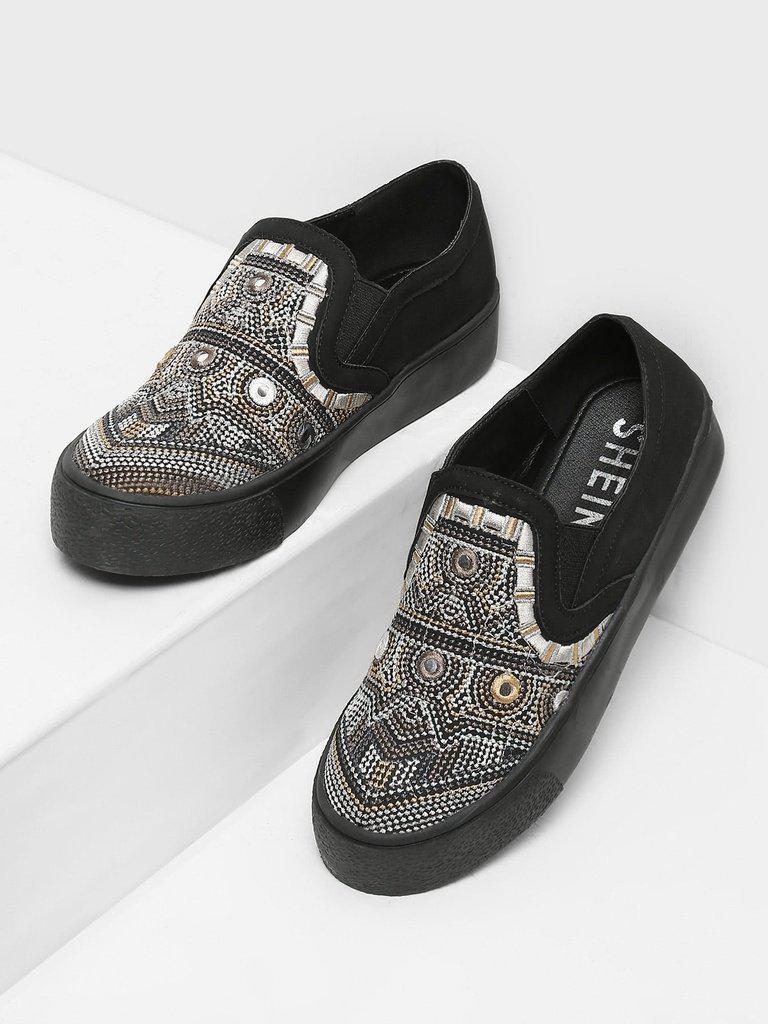 Geometric Pattern Low Top Sneakers-shoes-Des Mess