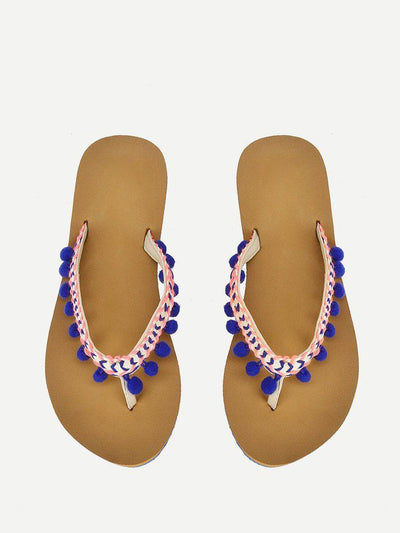 Pom Pom Decorated Flat Slippers-shoes-Des Mess