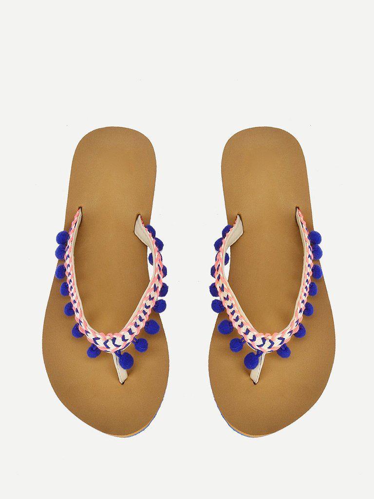 Pom Pom Decorated Flat Slippers-shoes-Des Mess