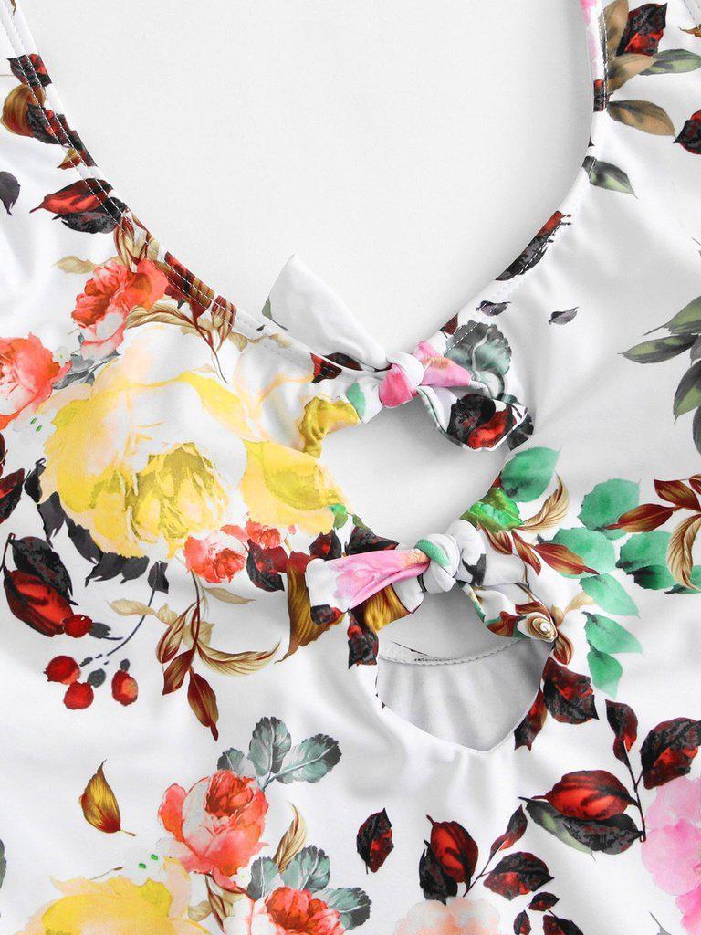 Flower Print Knot Swimsuit-swimwear-Des Mess