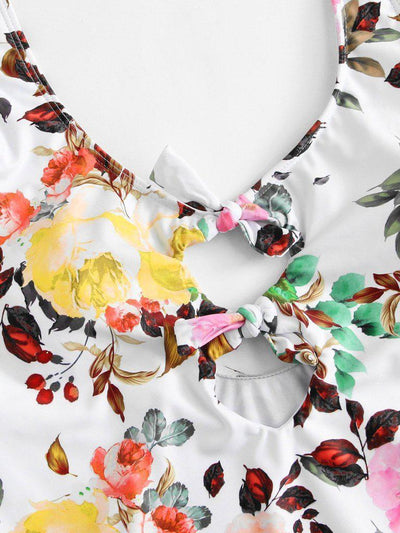Flower Print Knot Swimsuit-swimwear-Des Mess