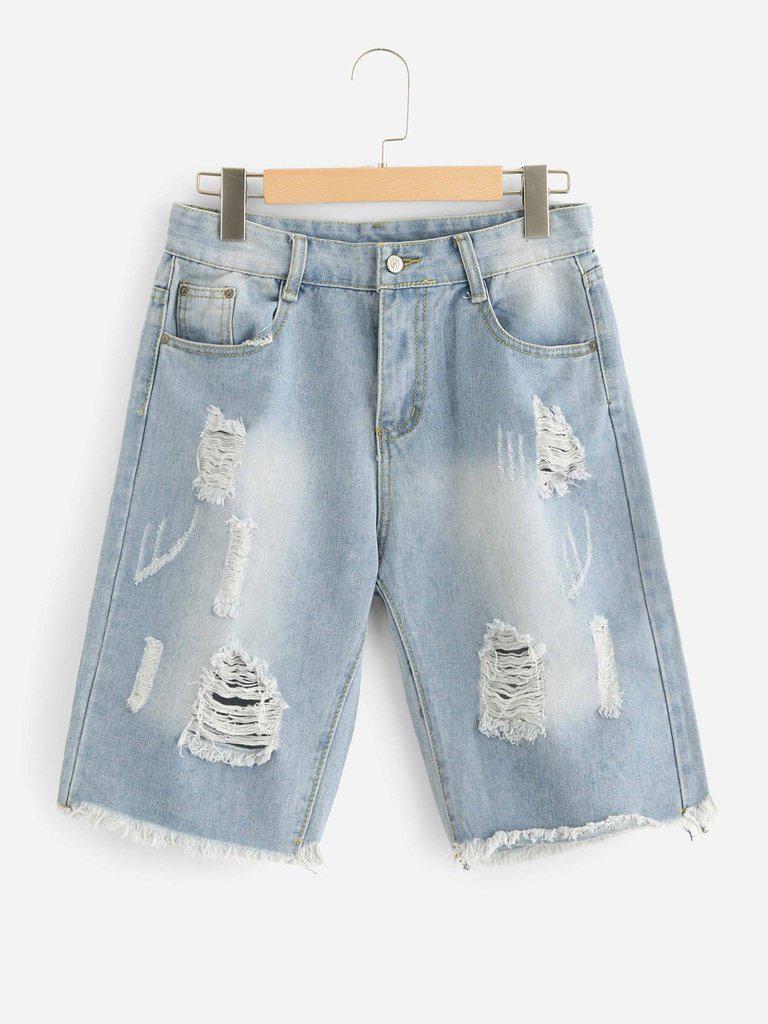 Frayed Hem Denim Shorts-bottom-Des Mess