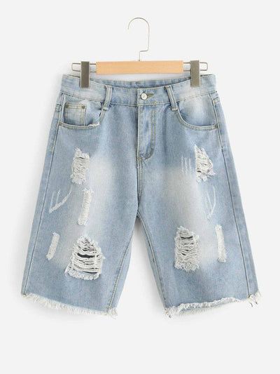 Frayed Hem Denim Shorts-bottom-Des Mess
