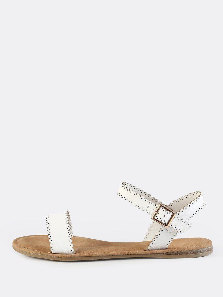 Scalloped Trim Flat Sandals WHITE-shoes-Des Mess