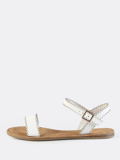 Scalloped Trim Flat Sandals WHITE-shoes-Des Mess