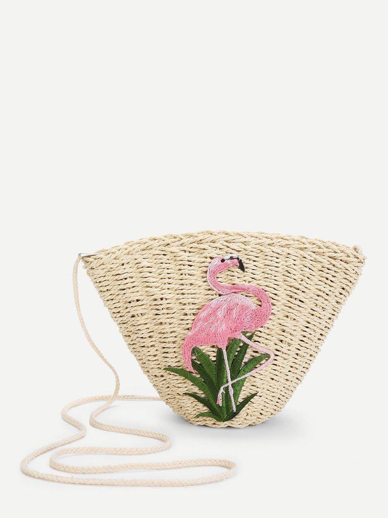 Flamingo Pattern Straw Tote Bag-accessories-Des Mess