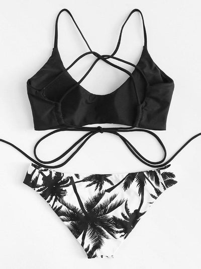 Coconut Trim Print Cross Strap Bikini Set-swimwear-Des Mess