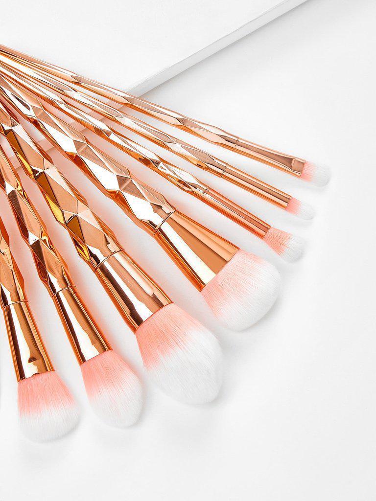 Metallic Handle Makeup Brush 10pcs-makeup-Des Mess