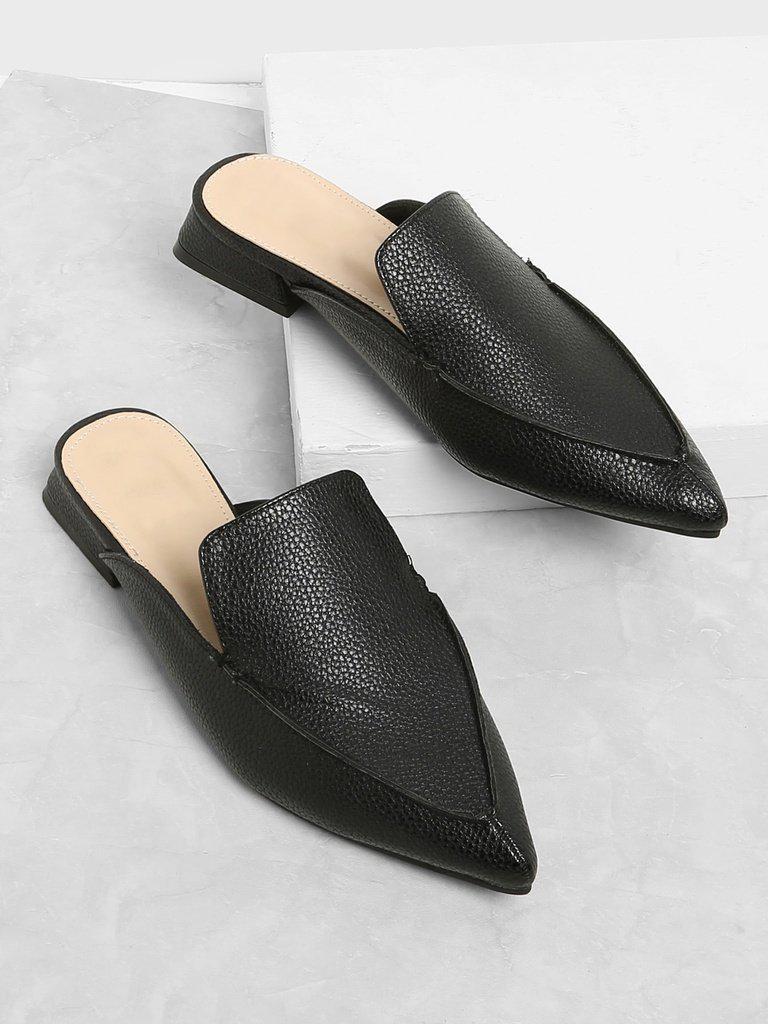 PU Pointed Toe Flat Mules-shoes-Des Mess