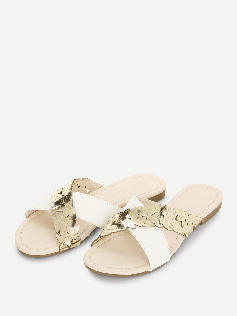Metallic Panel Criss Cross Sliders-shoes-Des Mess