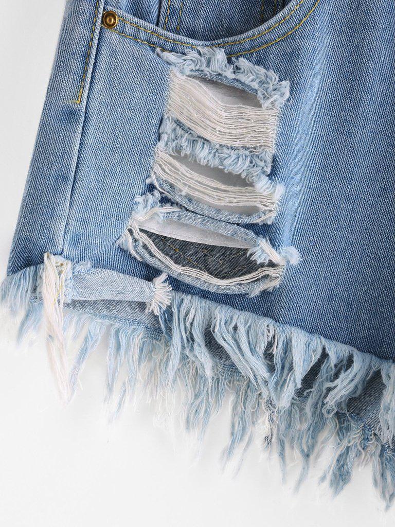 Destroyed Frayed Hem Denim Shorts-bottom-Des Mess