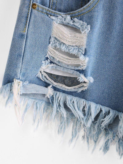 Destroyed Frayed Hem Denim Shorts-bottom-Des Mess
