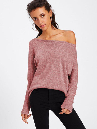 Asymmetric Shoulder Batwing Sleeve Sweater-outerwear-Des Mess