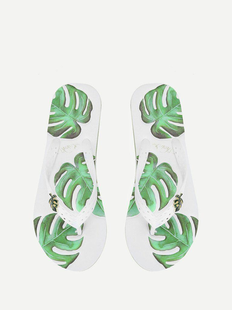 Leaf Decorated Flip Flops-shoes-Des Mess