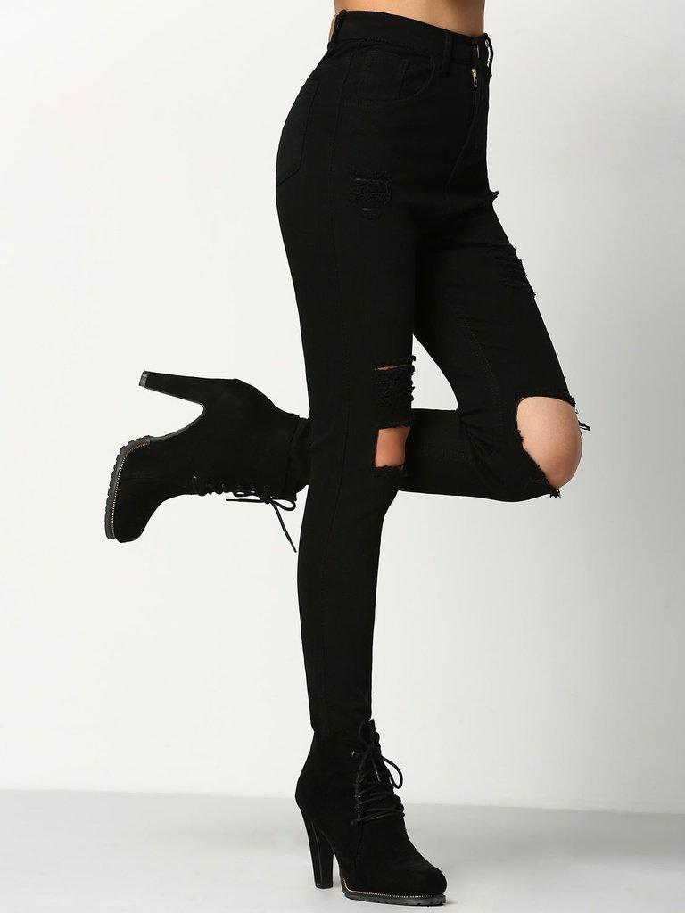 Cut Out Knee Ripped Jeans-bottom-Des Mess