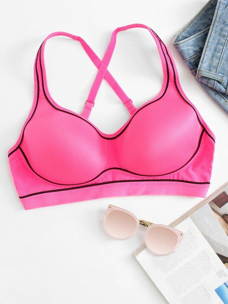 Contrast Seam Cross Back Sports Bra-sportswear-Des Mess