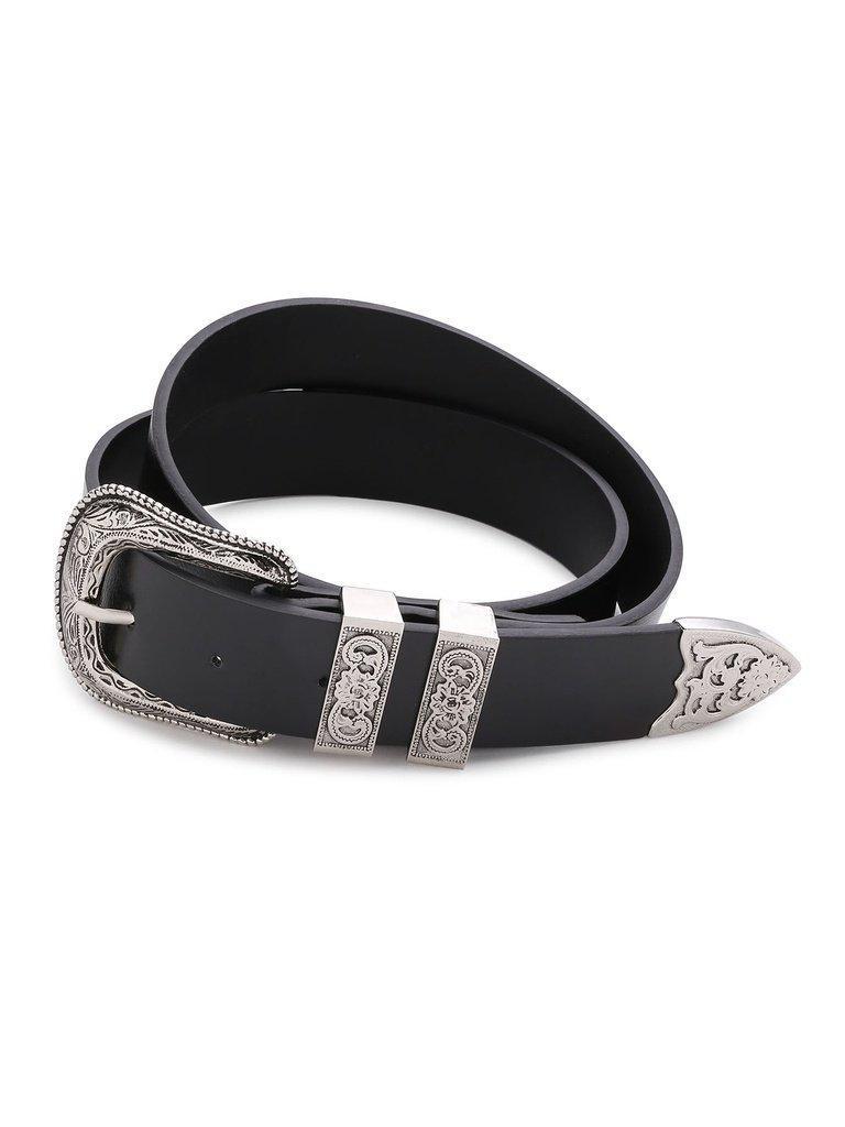 Contrast Buckle Faux Leather Western Belt-accessories-Des Mess