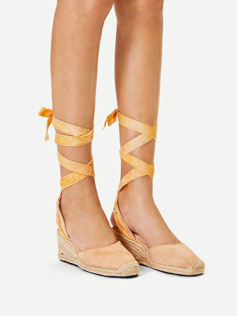 Tie Leg Velvet Cap Toe Wedges-shoes-Des Mess