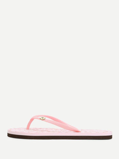 Rose Print Flip Flops-shoes-Des Mess