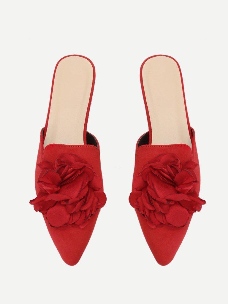Flower Applique Flat Mules-shoes-Des Mess