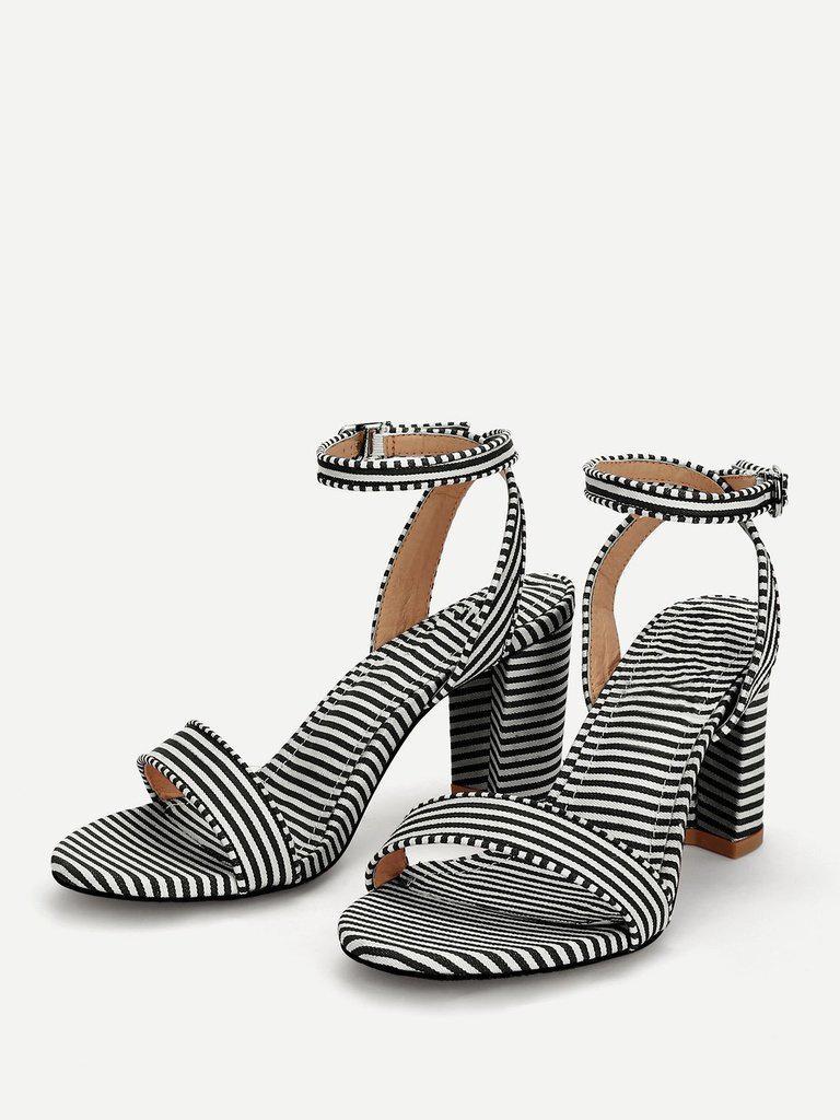 Striped Design Two Part Block Heeled Sandals-shoes-Des Mess