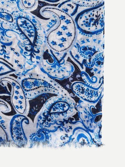 Paisley Print Frayed Trim Scarf-accessories-Des Mess