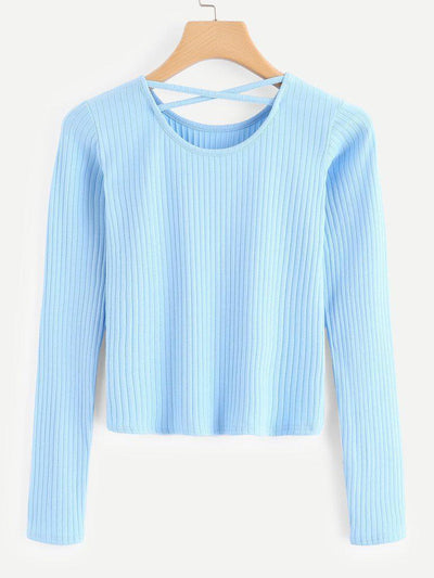 Criss Cross Back Ribbed Tshirt-outerwear-Des Mess