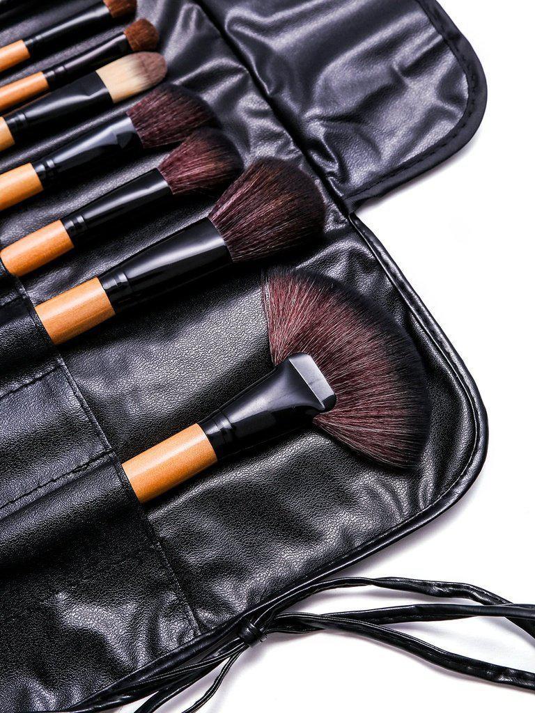 24PCS Natural Brown Professional Makeup Brush Set With Black Bag--Des Mess