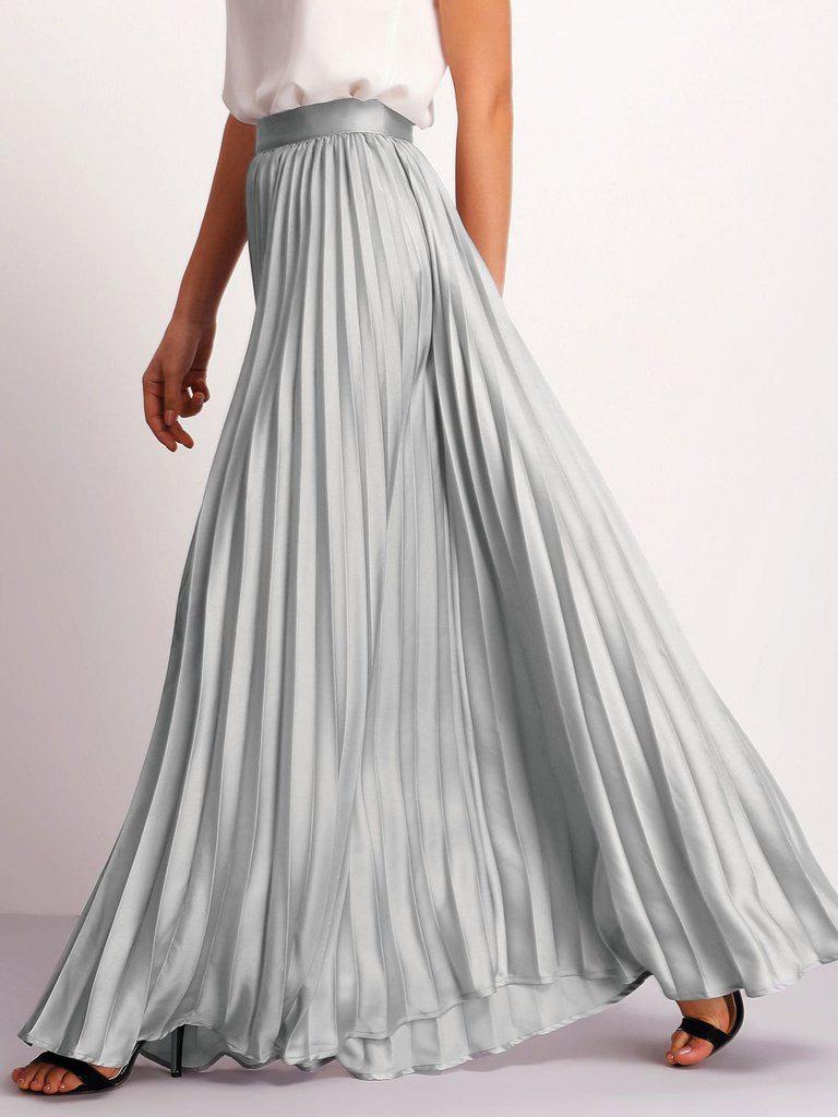Zipper Side Pleated Flare Maxi Skirt-bottom-Des Mess