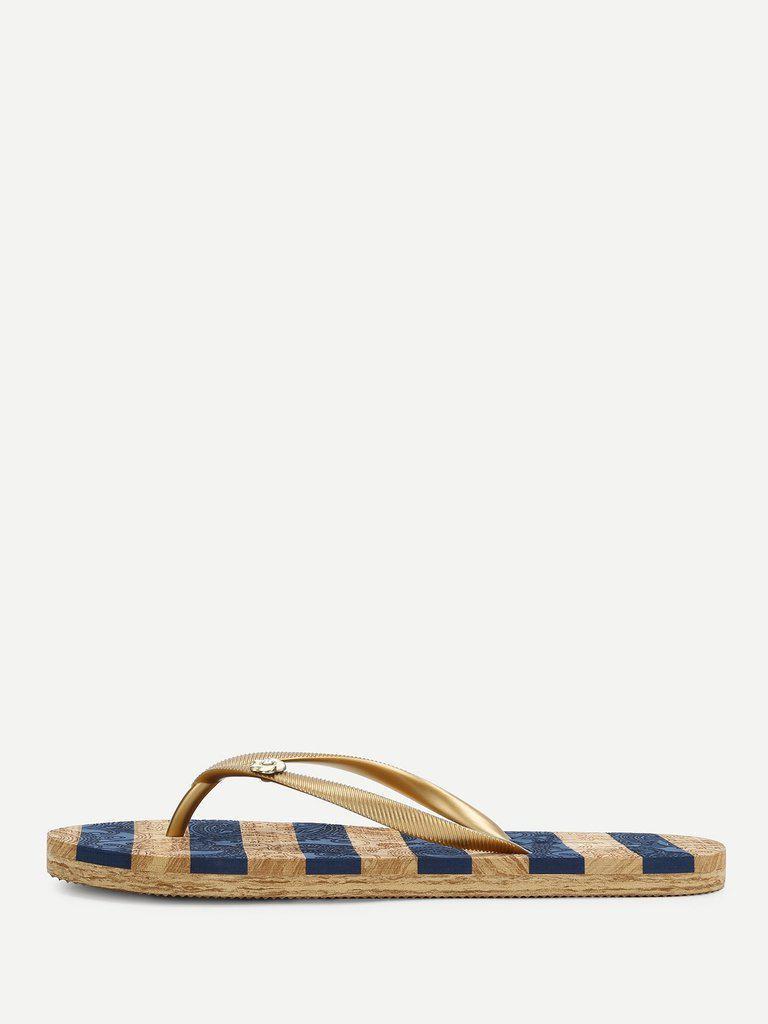 Block Striped Flip Flops-shoes-Des Mess