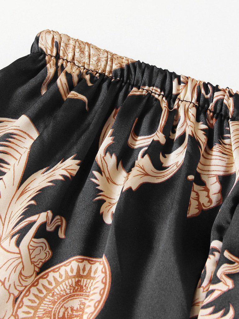 Graphic Print Satin Pajama Set-loungewear-Des Mess