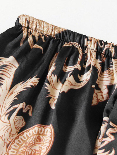 Graphic Print Satin Pajama Set-loungewear-Des Mess