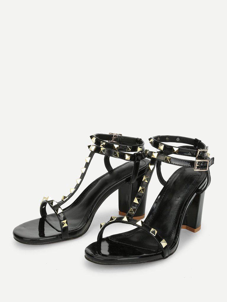 Rockstud Detail Block Heeled Sandals-shoes-Des Mess