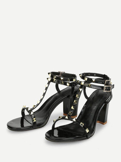 Rockstud Detail Block Heeled Sandals-shoes-Des Mess