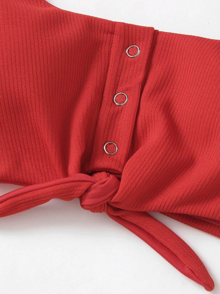 Knot Front Low Back Bikini Set-swimwear-Des Mess