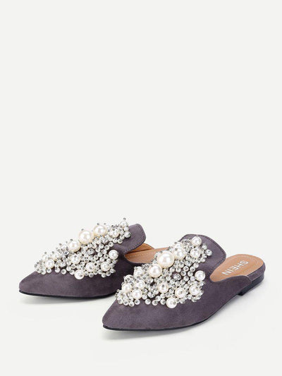 Faux Pearl Decorated Flat Mules-shoes-Des Mess