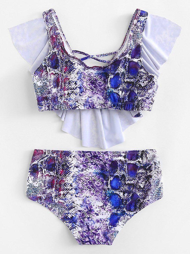 Criss Cross Flounce Bikini Set-swimwear-Des Mess